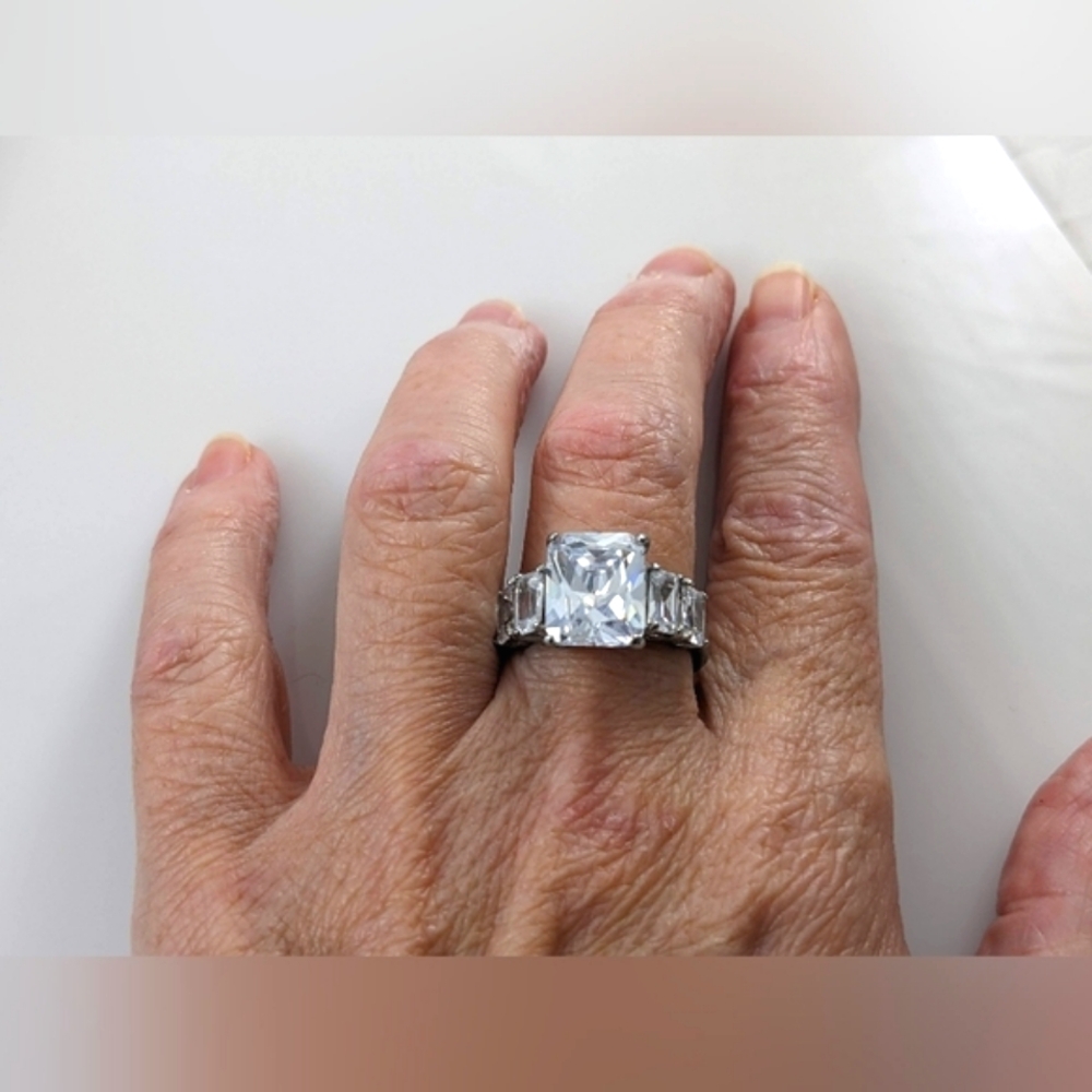 Emerald Cut CZ Polished Stainless Steel Ring